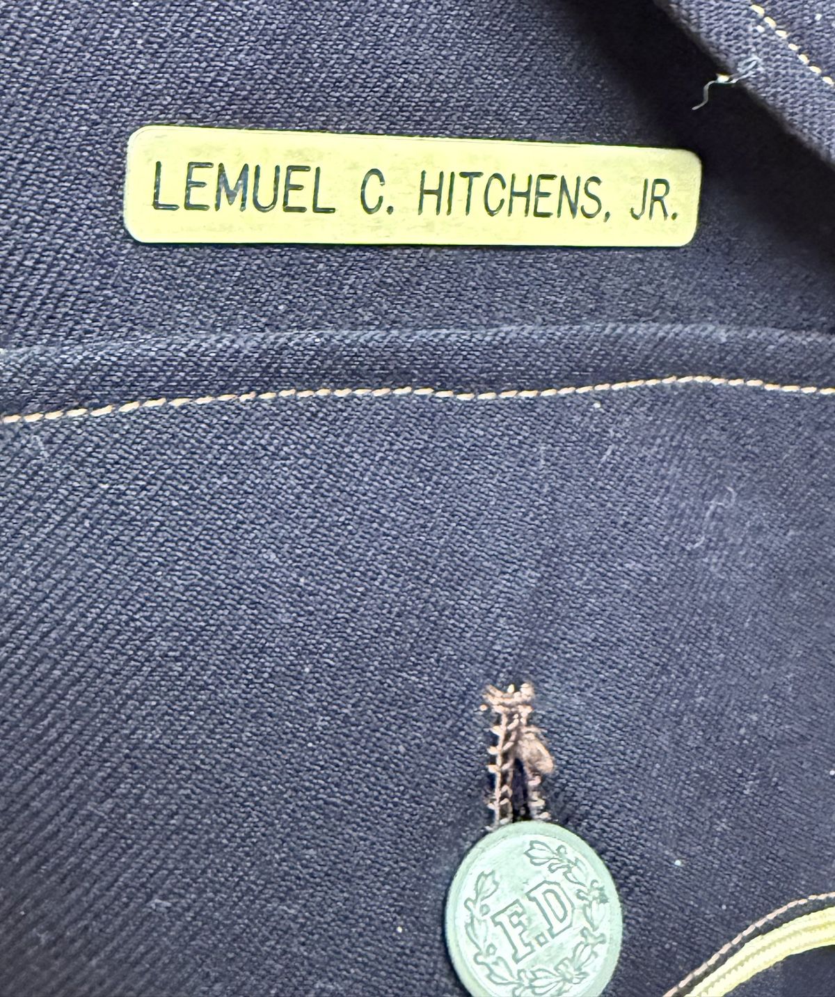 Lemuel C. Hitchens, Jr. nameplate on his 1965 parade uniform