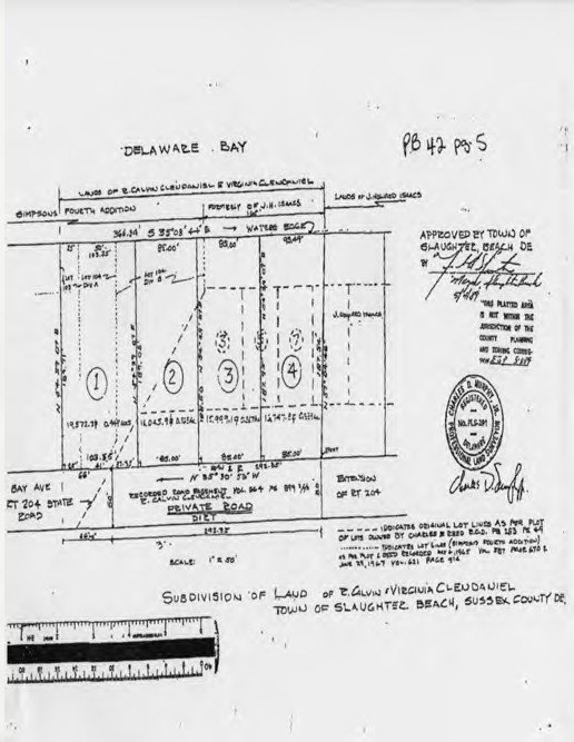 1983 subdivision plan replatting the seven lots of Simpson's Fourth Addition into four lots for Calvin and Virginia Clendaniel