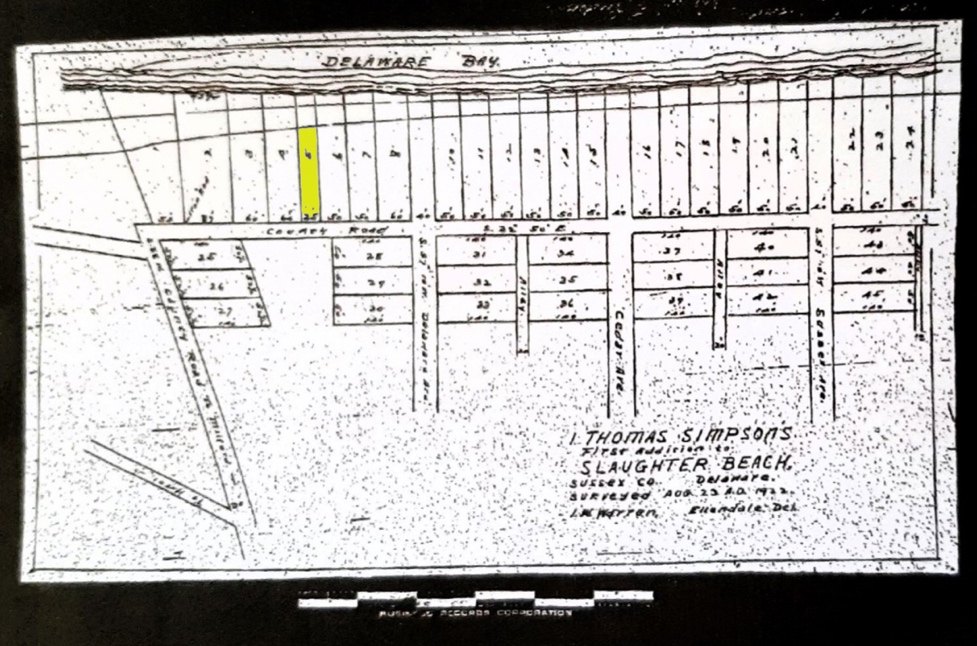 Plot plan of I. Thomas Simpson's First Addition to Slaughter Beach, surveyed 1922