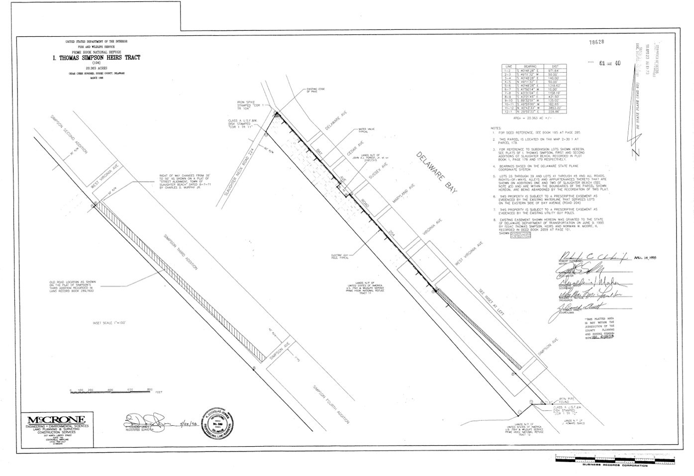 1998 survey of the I. Thomas Simpson Heirs Tract showing Simpson's Second, Third and Fourth Additions