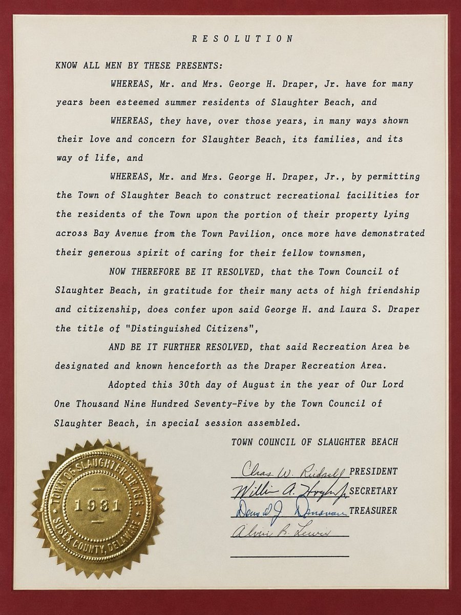1975 Town Council resolution honoring Mr. and Mrs. George H. Draper, Jr. as Distinguished Citizens